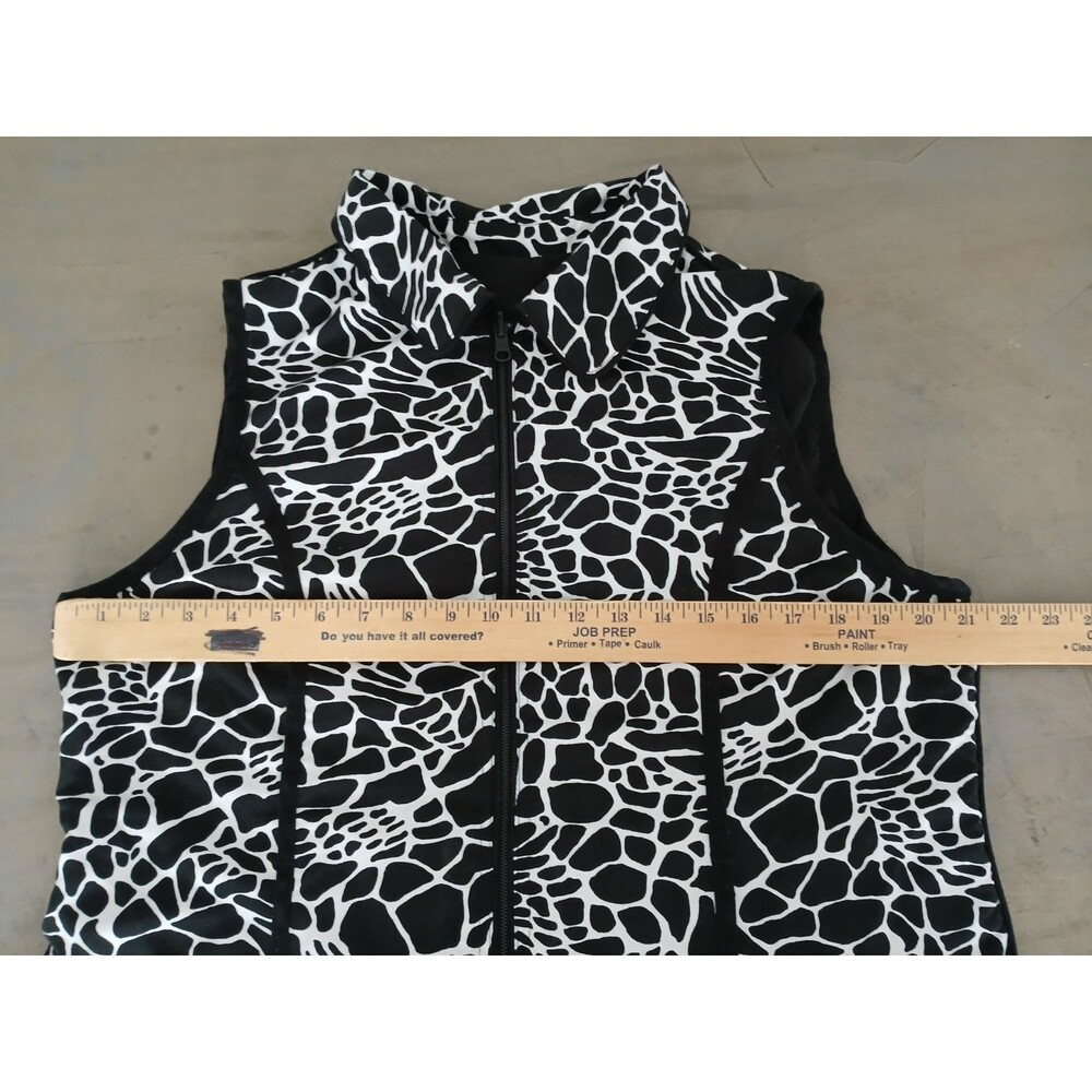 Women's Cow Print Vest Zip Up Front Pockets Collared - Picture 6 of 7